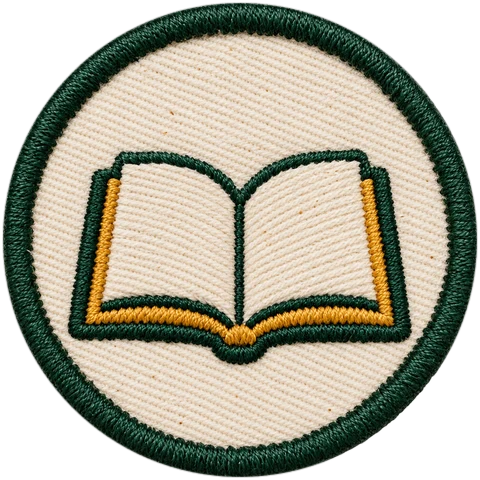 Embroidered open book merit patch